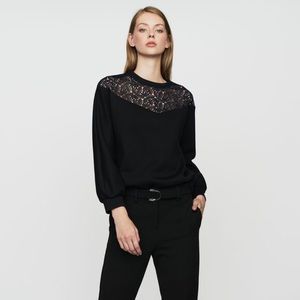 Maje lace cutout neoprene sweatshirt